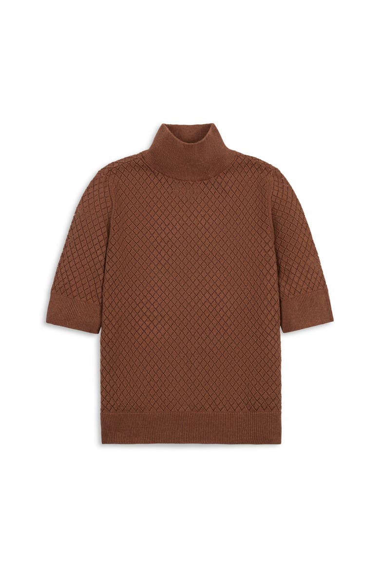 Organic Diamond Stitch Mock Neck Sweater, Alternate, color, Cinnamon Pointelle