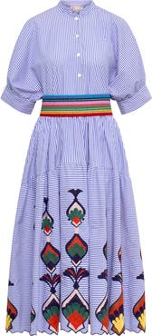 Maison Common Embroidered Striped Cotton Dress