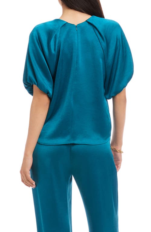 Karen Kane Puff Sleeve Satin Top In Blue
