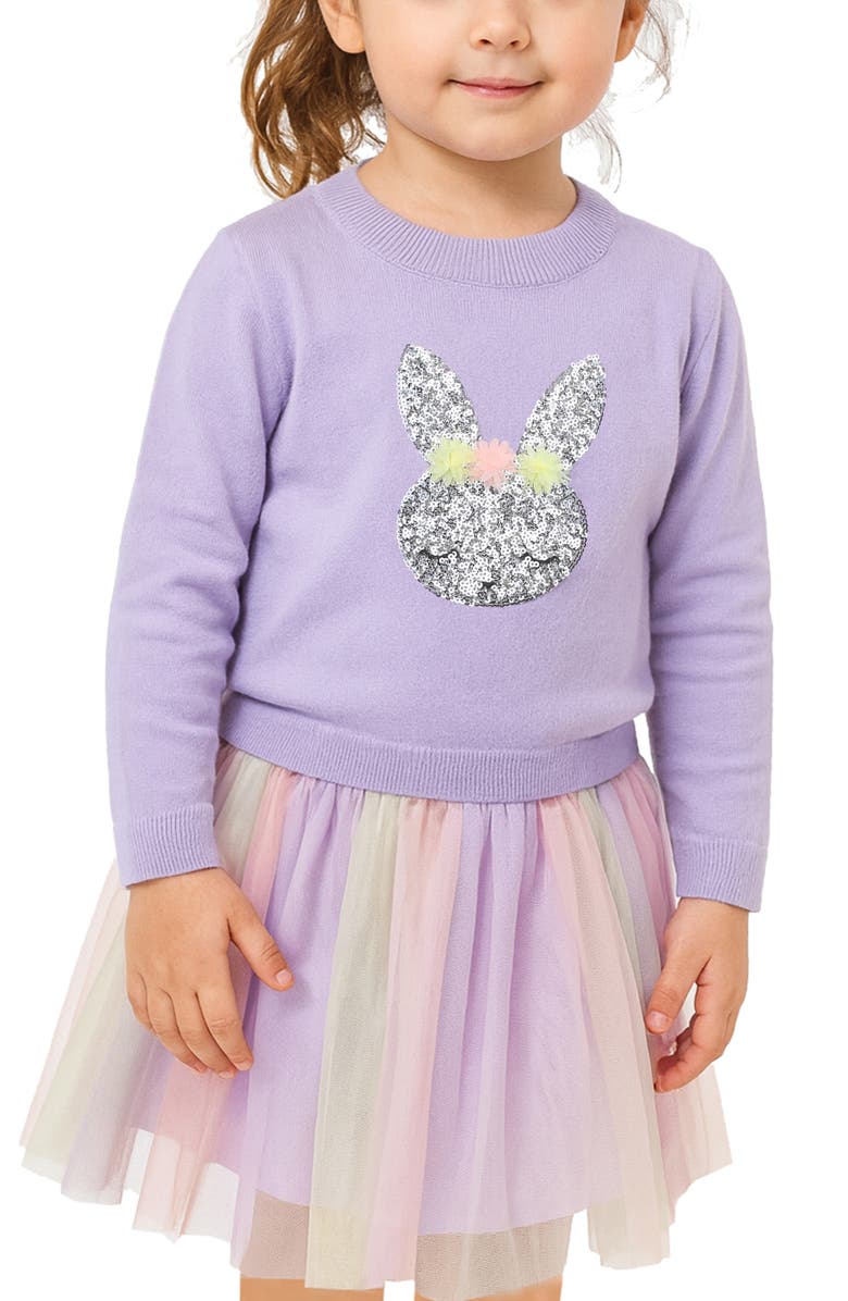 Zunie Kids' Sequin Bunny & Mesh Tutu Skirt Set, Alternate, color, Lilac/ Mult