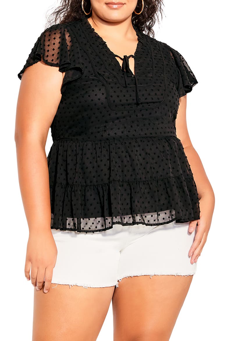 Cute Dobby Peplum Blouse, Main, color, BLACK