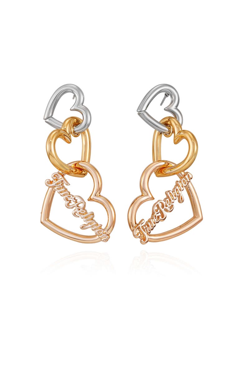 Linked heart linear earring, Alternate, color, silvertone