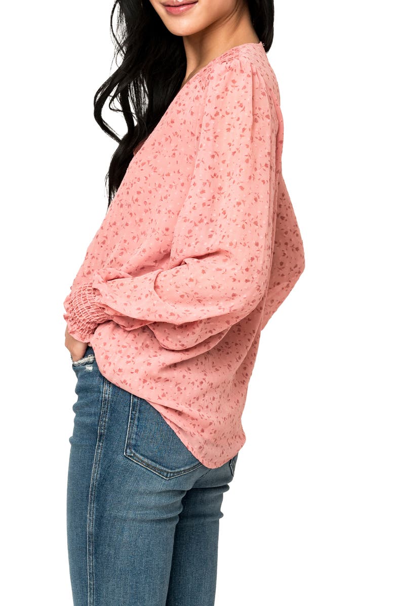 GIBSONLOOK Pin Dot Smocked Detail Top, Alternate, color, Ptl Pnk Garden Flrl