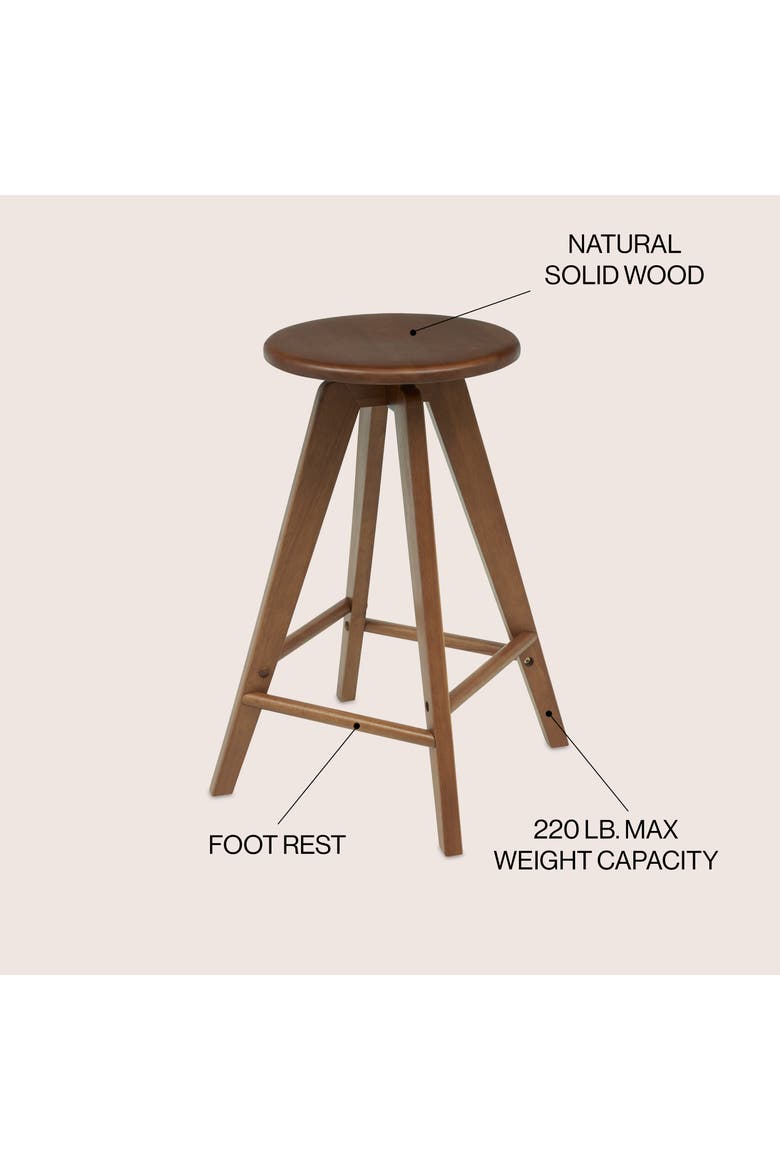 Ceren Minimalist Solid Wood Backless Counter Stool, Round Seat with Integrated Footrest for Kitchen Island and Home Bar, Alternate, color, Walnut (25.5" Counter Stool)
