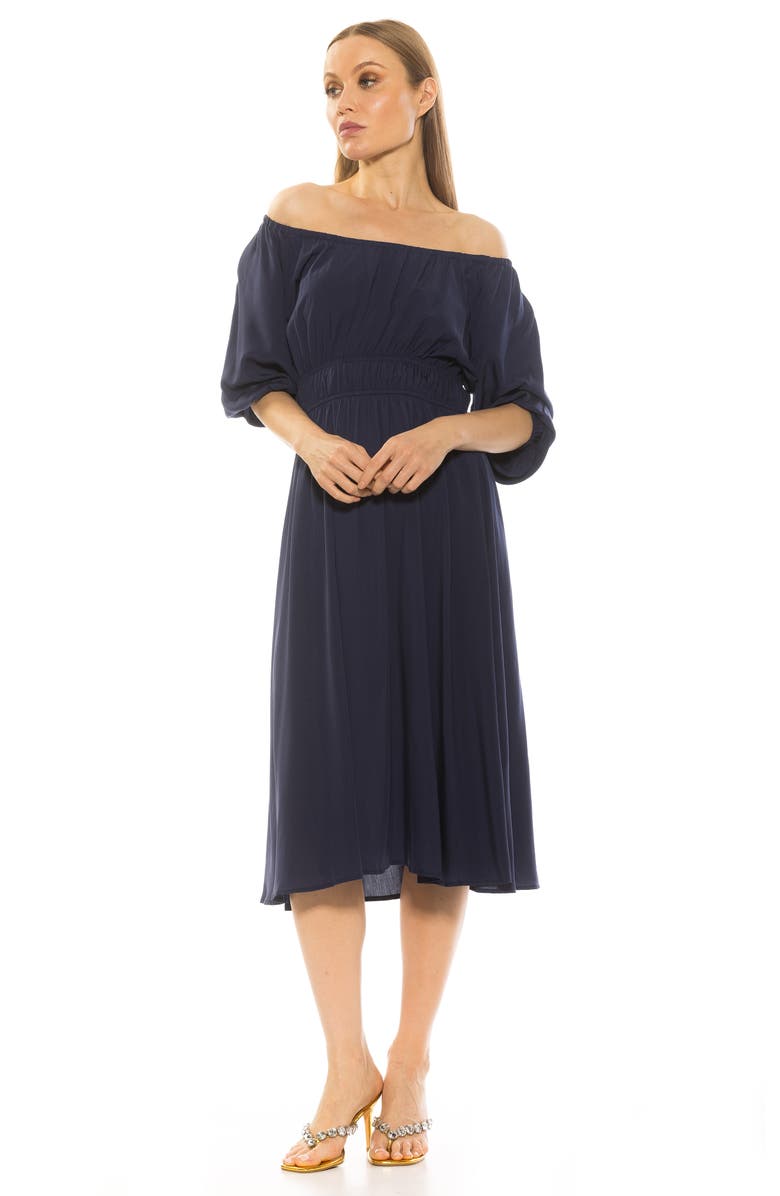 Alexia Admor Emily Balloon Sleeve Fit & Flare Midi Dress, Alternate, color, Navy