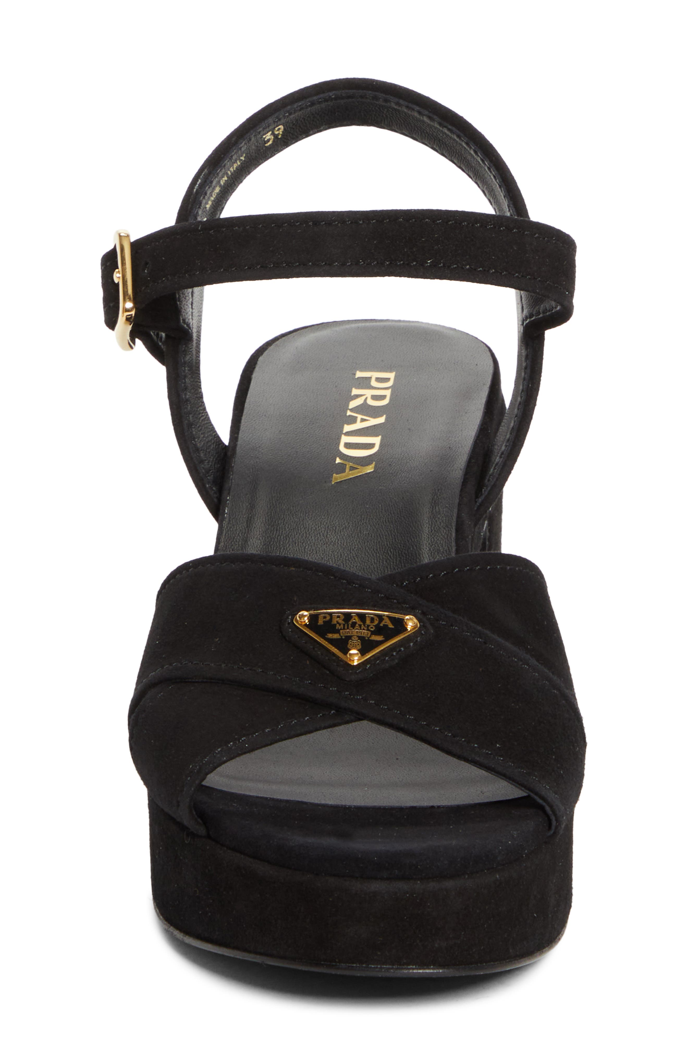 Prada Suede Platform Sandal, Alternate, color, Nero