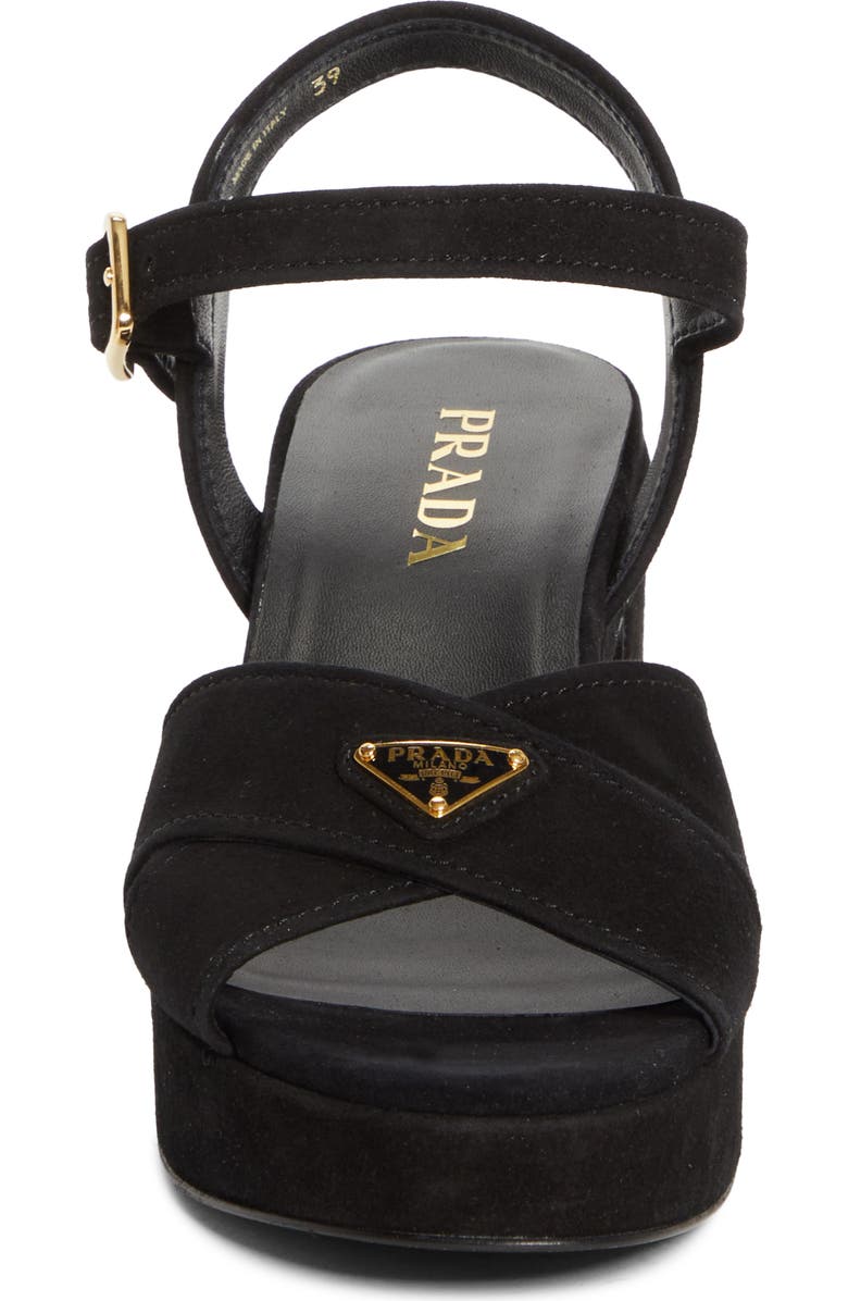 Prada Suede Platform Sandal, Alternate, color, Nero