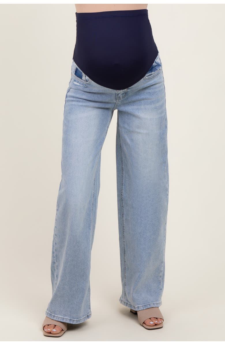 PinkBlush Lightly Distressed Wide Leg Maternity Jeans, Alternate, color,