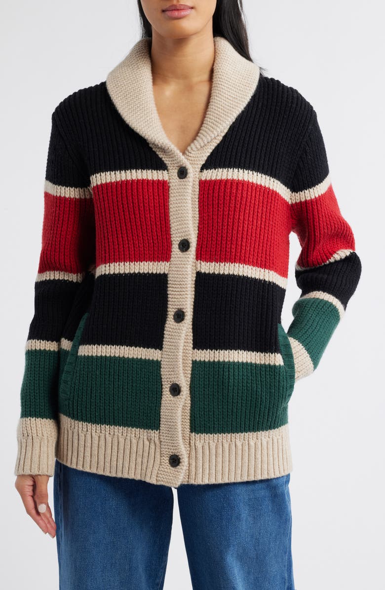 Pendleton Ranger Stripe Lambswool Cardigan, Main, color, Ranger Stripe Black Multi