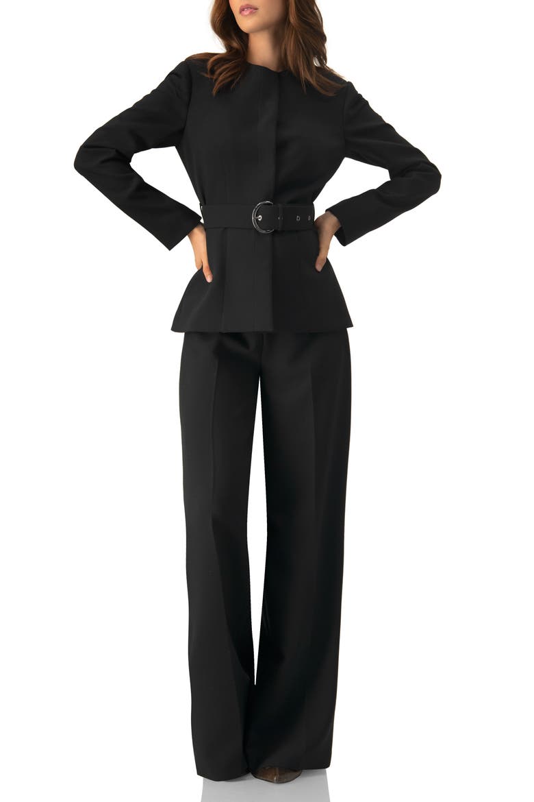 Structured Belted Jacket in Black, Alternate, color, Black