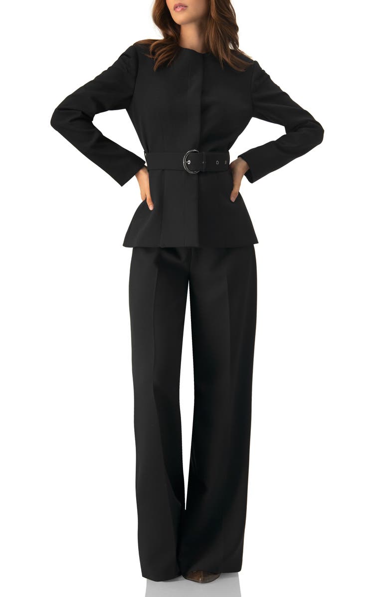 IVONNE Structured Belted Jacket in Black, Alternate, color, Black