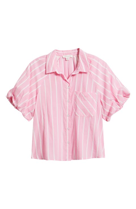 Biance Bubble Sleeve Button-Up Top