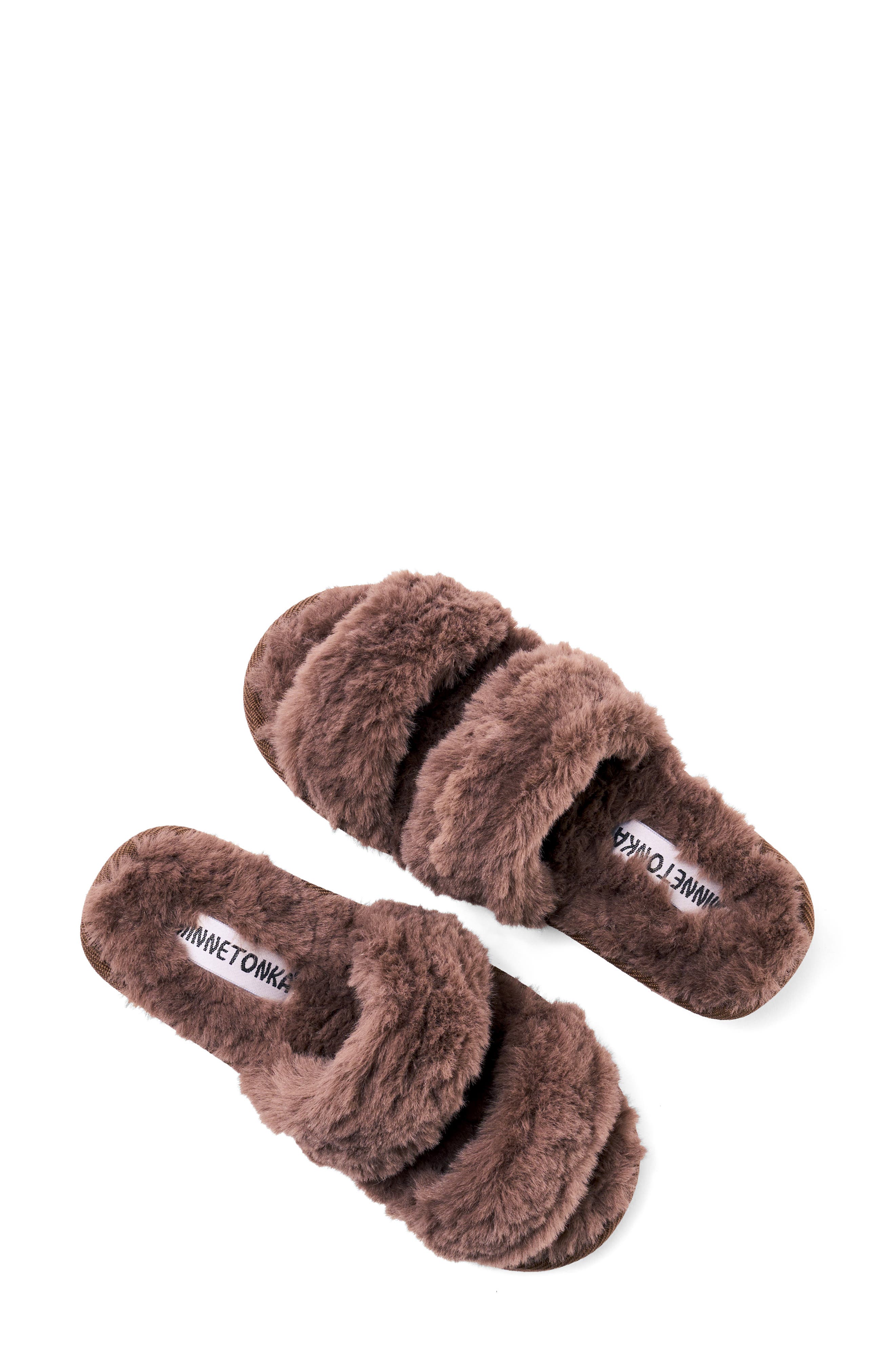 Teddy Faux Fur Two Band Slipper, Alternate, color, CHOCOLATE