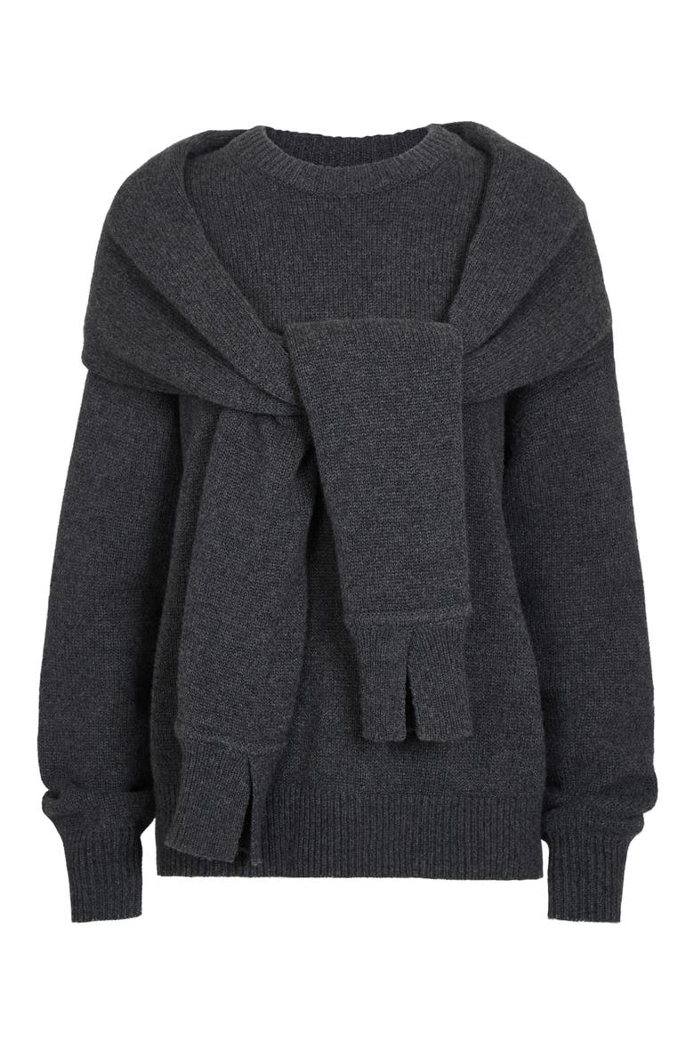 Crewneck Cotton Shrug Sweater, Alternate, color, CHARCOAL GREY