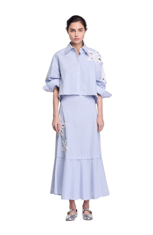 Sandro Cotton-blend Stripe Midi Skirt In Sky Blue
