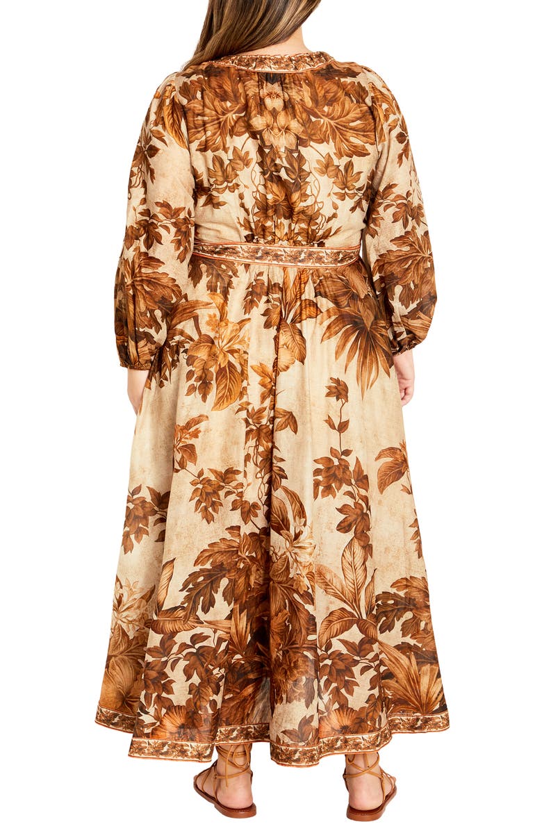 City Chic The Maddie Print Long Sleeve Wrap Maxi Dress, Alternate, color, Natural Print