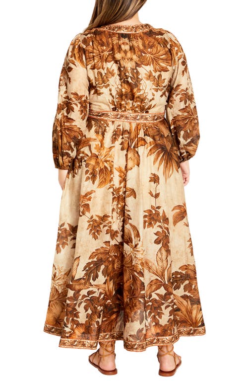 City Chic The Maddie Print Long Sleeve Wrap Maxi Dress In Brown