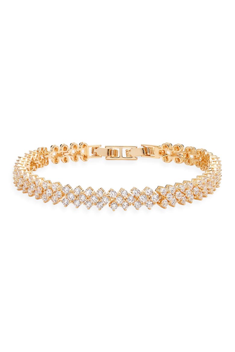 Herringbone Cubic Zirconia Tennis Bracelet, Main, color, CLEAR- GOLD