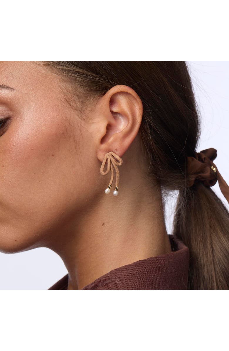 Lele Sadoughi Faux Suede Bow Earrings, Alternate, color, Caramel 700