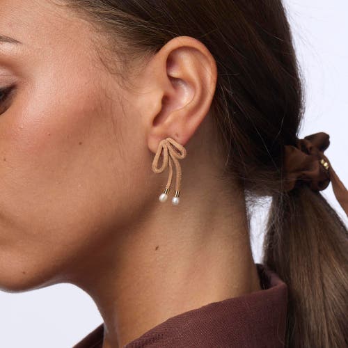 Lele Sadoughi Faux Suede Bow Earrings In Brown