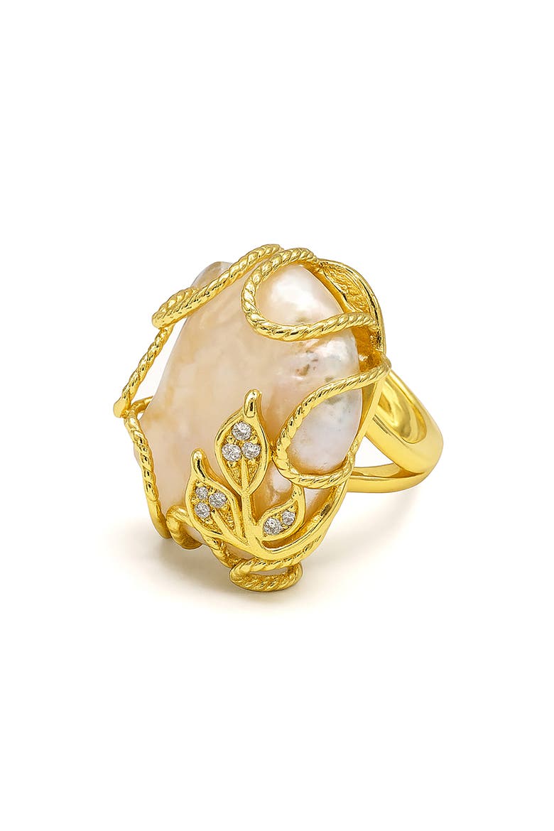 Freshwater Pearl Leaf Ring, Main, color, GOLD