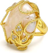 LA MENO Freshwater Pearl Leaf Ring