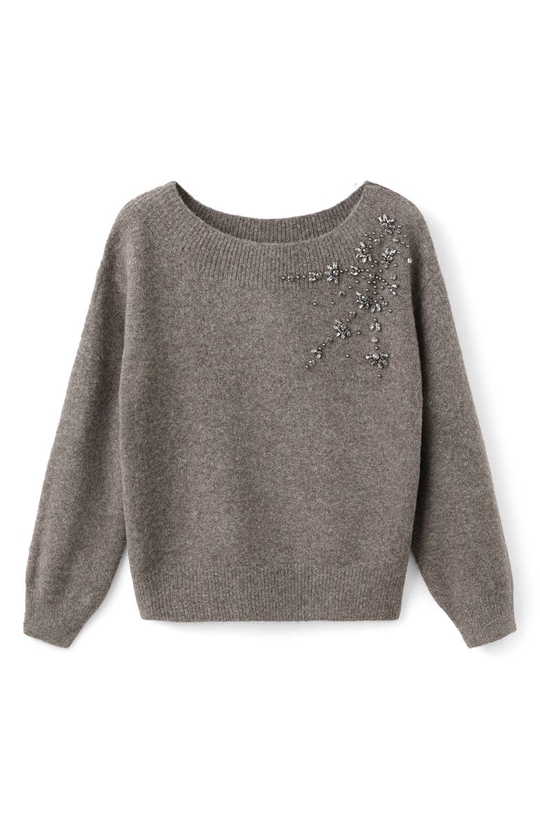 MANGO Crystal Detail Boat Neck Sweater, Alternate, color, Medium Brown