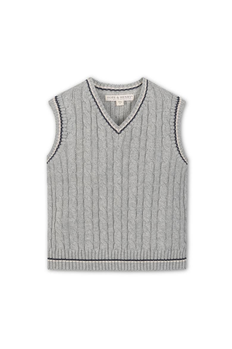 Kids' Organic V-Neck Cable Sweater Vest, Main, color, Gray Heather Cable