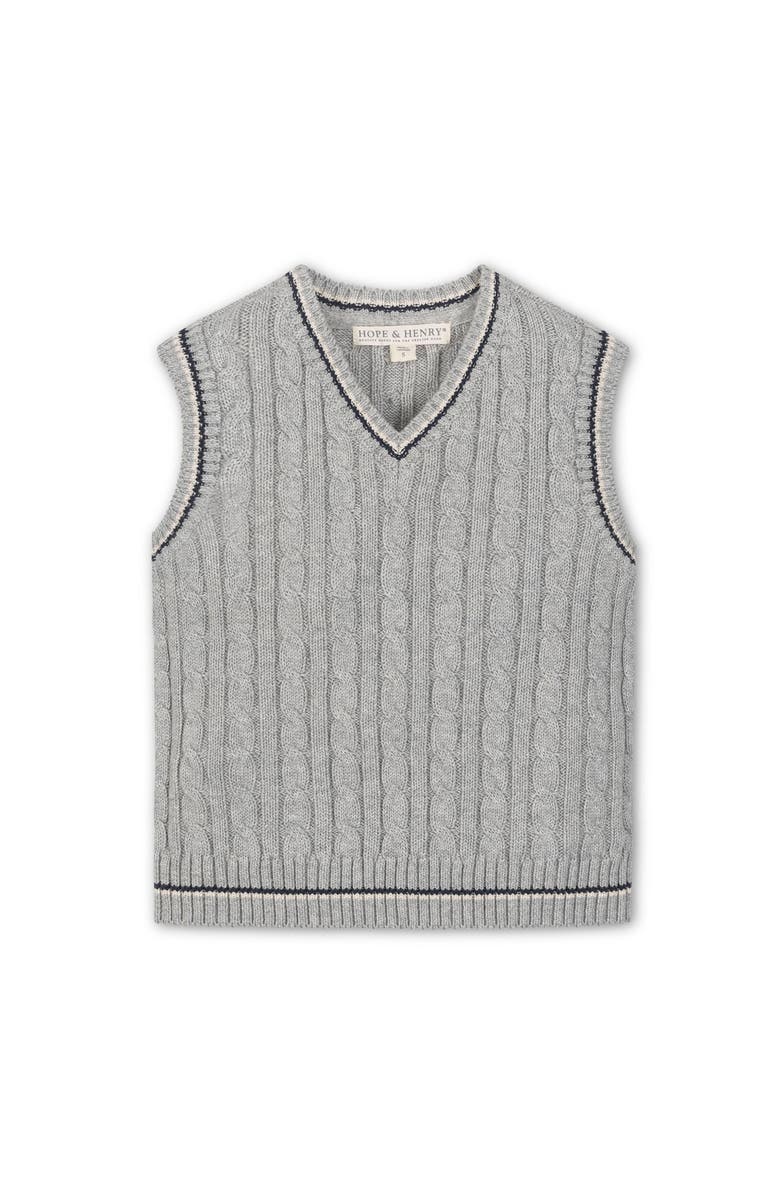 Hope & Henry Kids' Organic V-Neck Cable Sweater Vest, Main, color, Gray Heather Cable