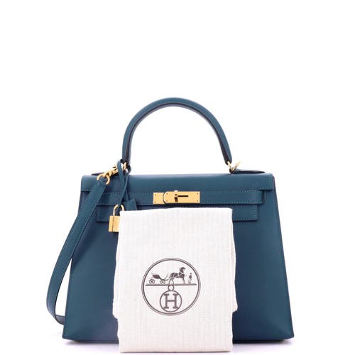 Pre-owned Hermes Hermes Kelly Handbag Blue Epsom With Gold Hardware 28 In Blue