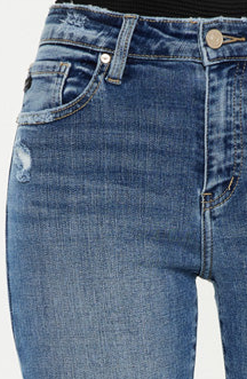 Kancan Honey Essentials High Rise Cropped Bootcut Jeans In Blue