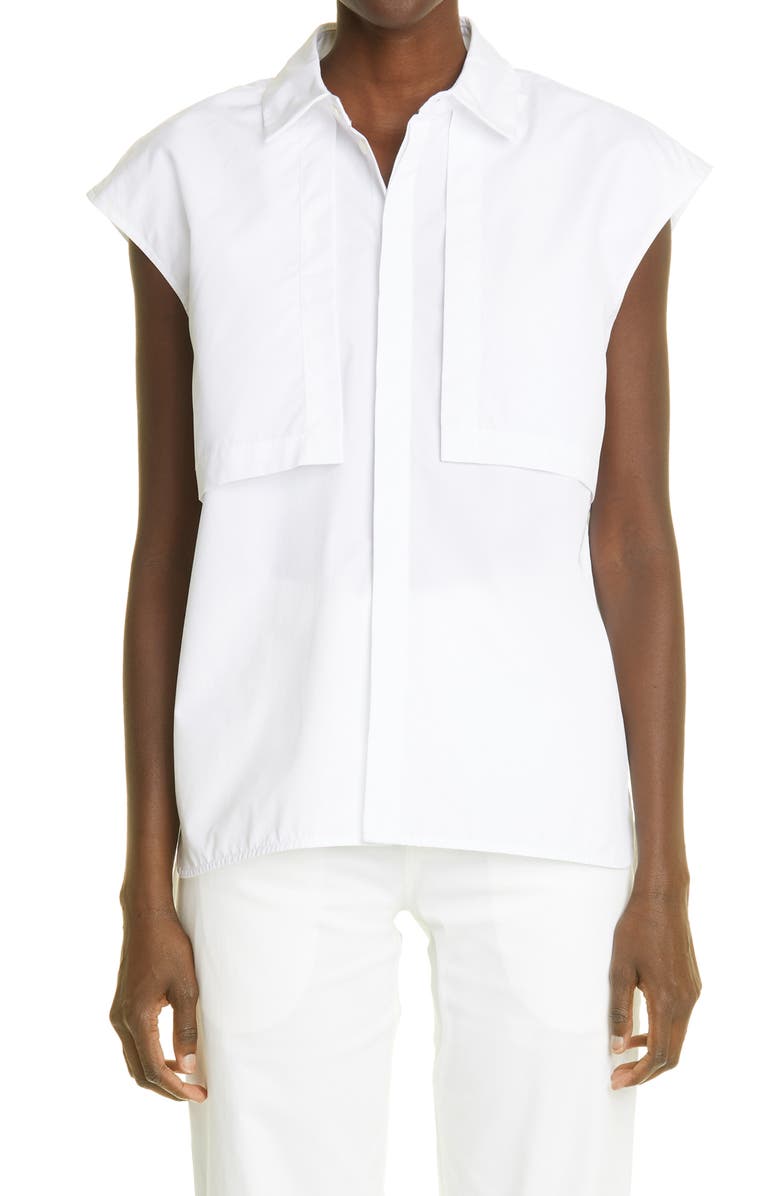K.NGSLEY Unisex Nesli Back Cutout Sleeveless Cotton Twill Shirt, Main, color,
