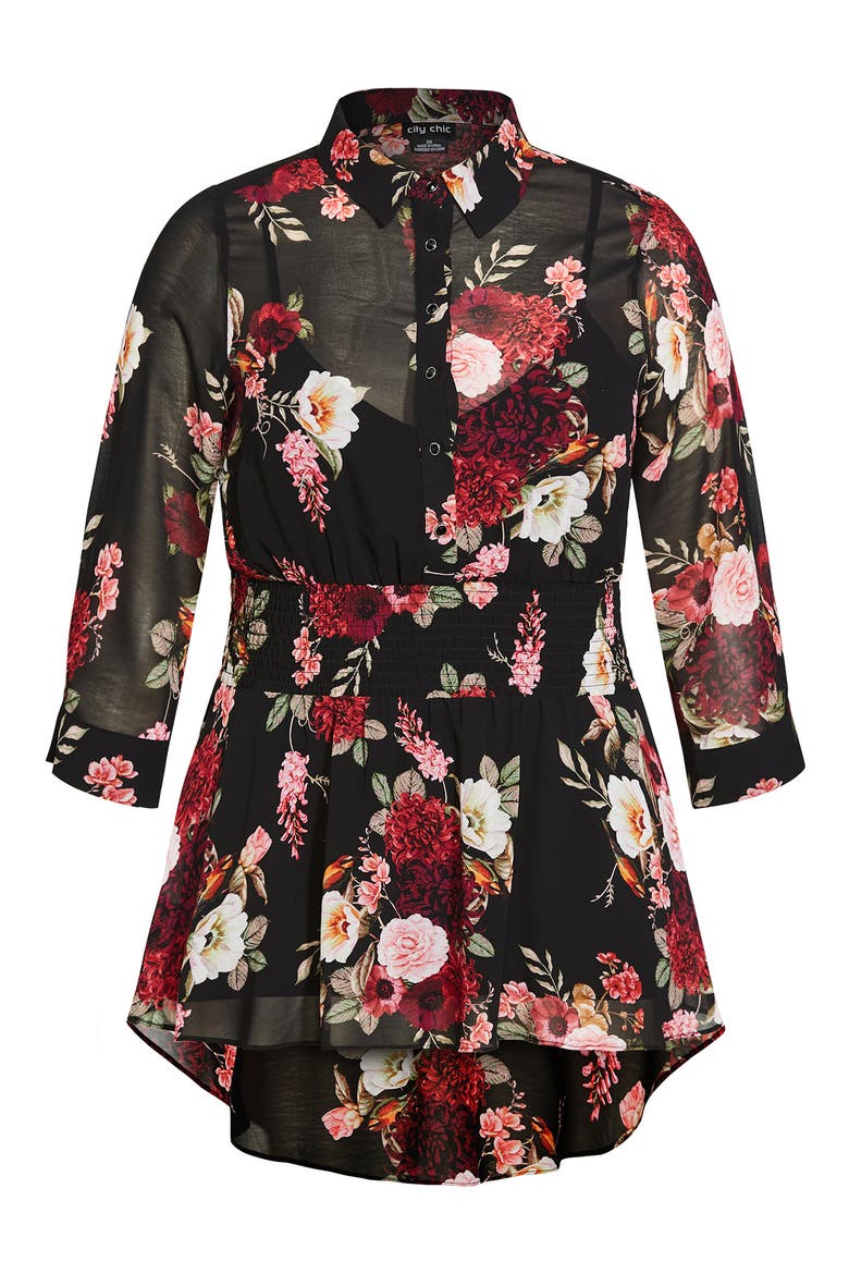 Floral Paradise Smock Waist Blouse, Alternate, color, BLACK FLORAL PARADISE
