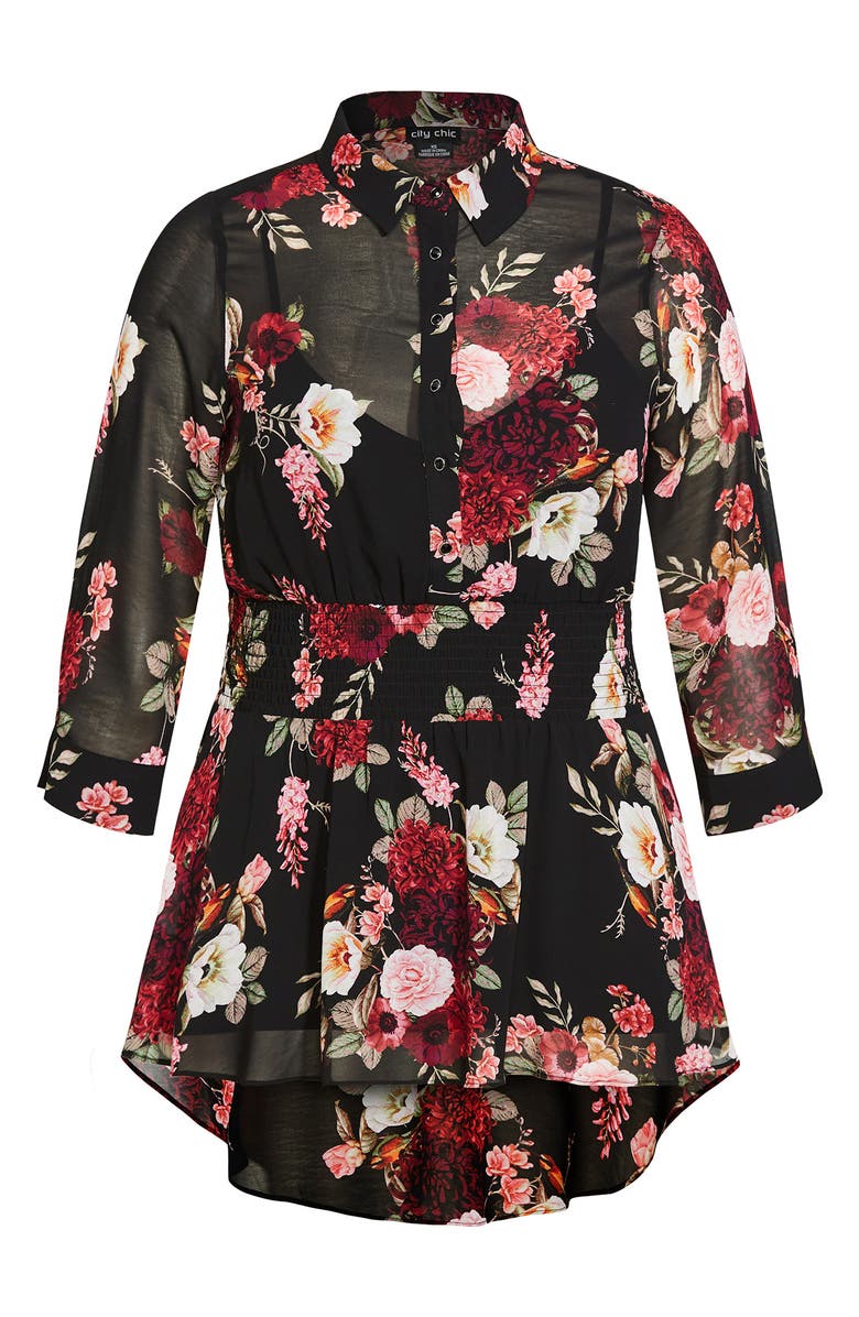 City Chic Floral Paradise Smock Waist Blouse, Alternate, color,