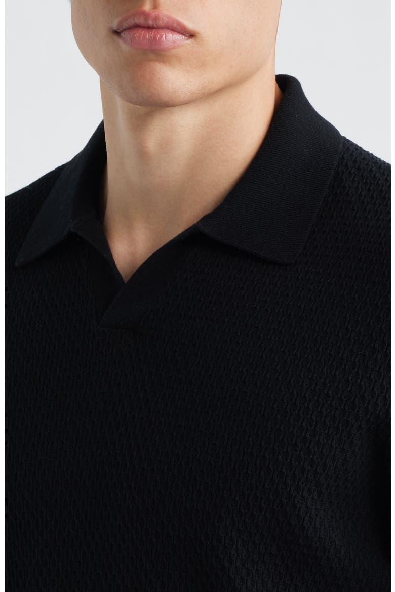 Paul 60016 Johnny Collar Textured Cotton Polo, Alternate, color, BLACK