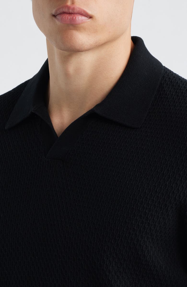NN07 Paul 60016 Johnny Collar Textured Cotton Polo, Alternate, color, Black