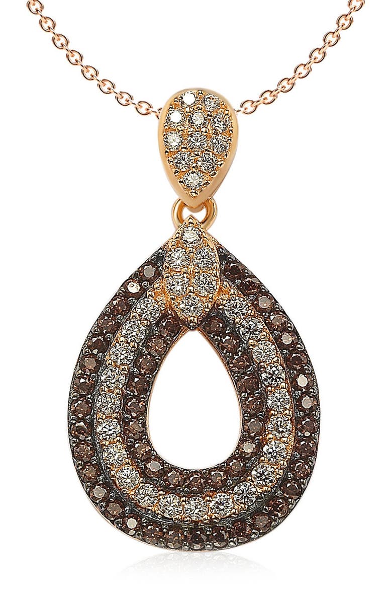 Pave CZ Teardrop Shape Pendant Necklace, Main, color, BROWN