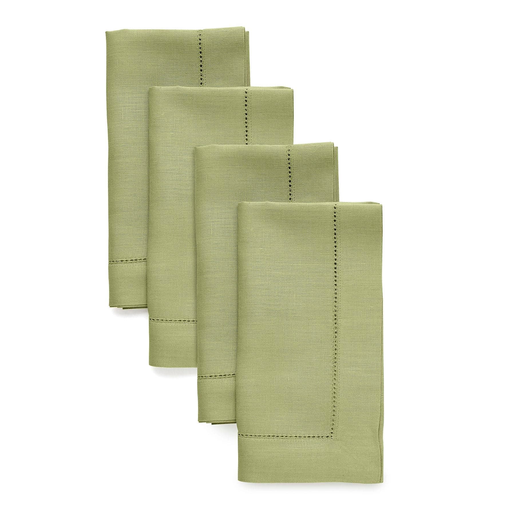Solino Home Linen Dinner Napkins Set of 4, 20 x 20 Inch for Dining Table, Holiday and Everyday Table Decor - Classic Hemstitch - Moss Green, Large