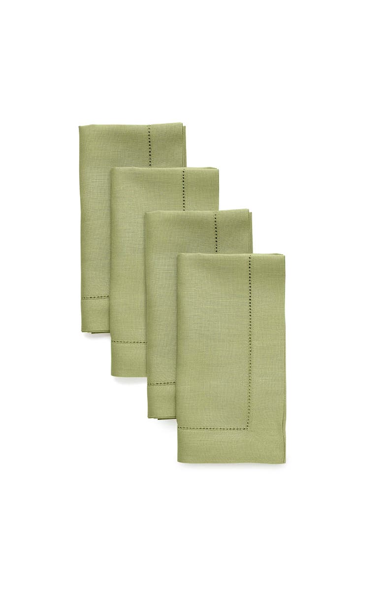 Solino Home Linen Dinner Napkins - Classic Hemstitch, 20" x 20" Inch, Main, color, Moss Green