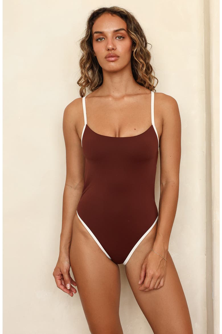Soul Scoop Neck High Waist One Piece, Main, color, Mocha/Ivory