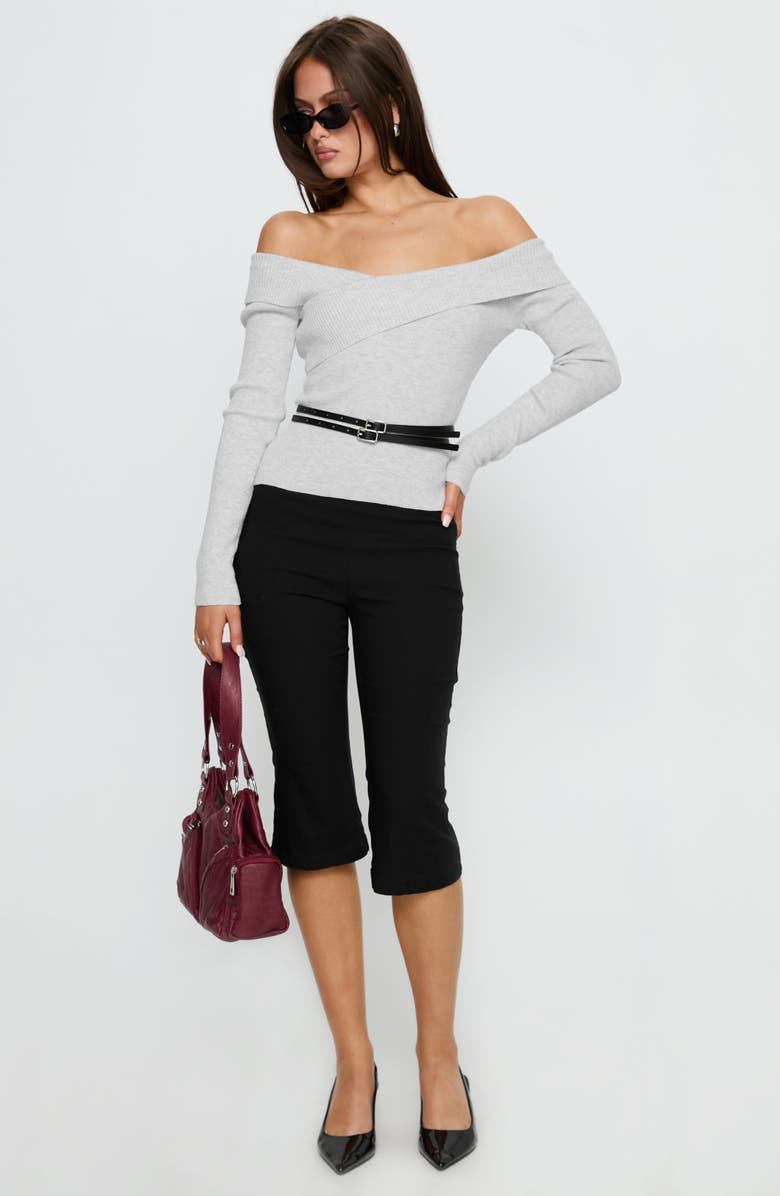 Princess Polly Ellenore Off the Shoulder Belted Sweater, Alternate, color, Grey