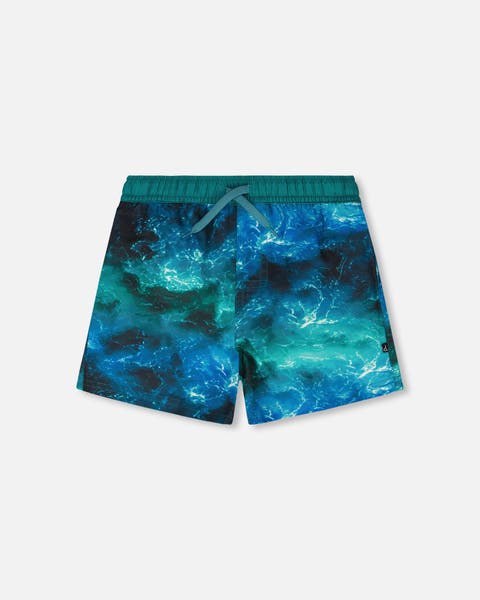 Above the Knee Elastic Waist Dinosaur Waves Trunks (Toddler, Little Kid & Big Kid)