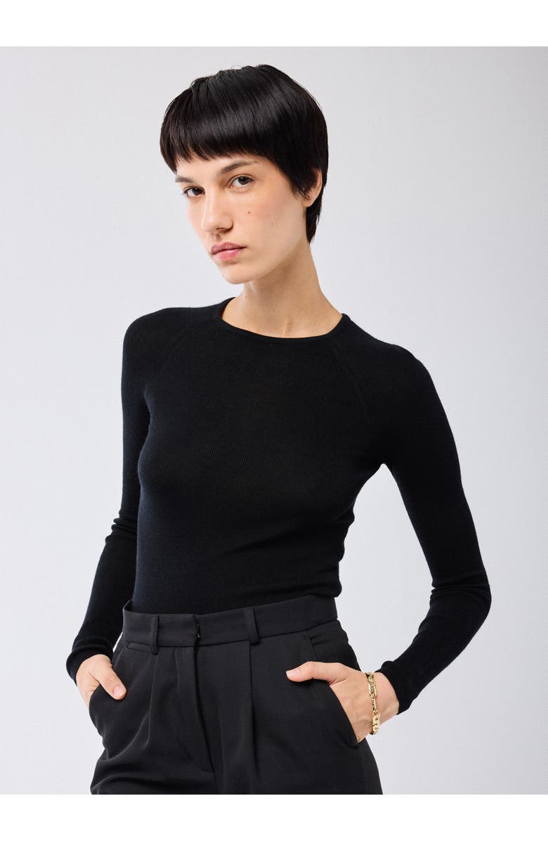 Majestic Filatures Merino Silk Rib Crewneck, Main, color, Noir