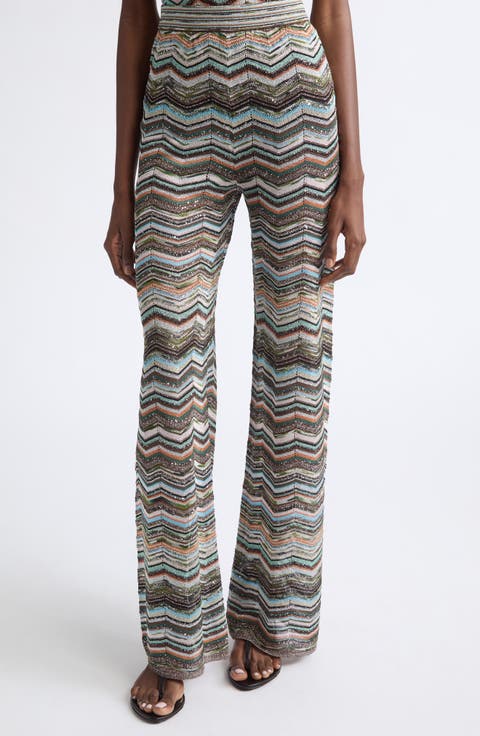 Sequin Metallic Zigzag Stripe Sweater Pants