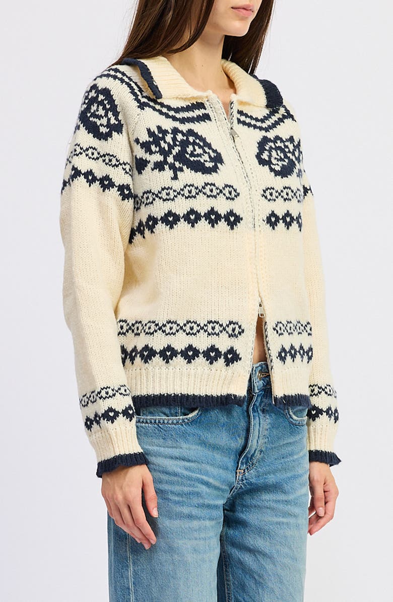 JACQUIE THE LABEL Remi Fair Isle Cardigan, Alternate, color, Off White Navy