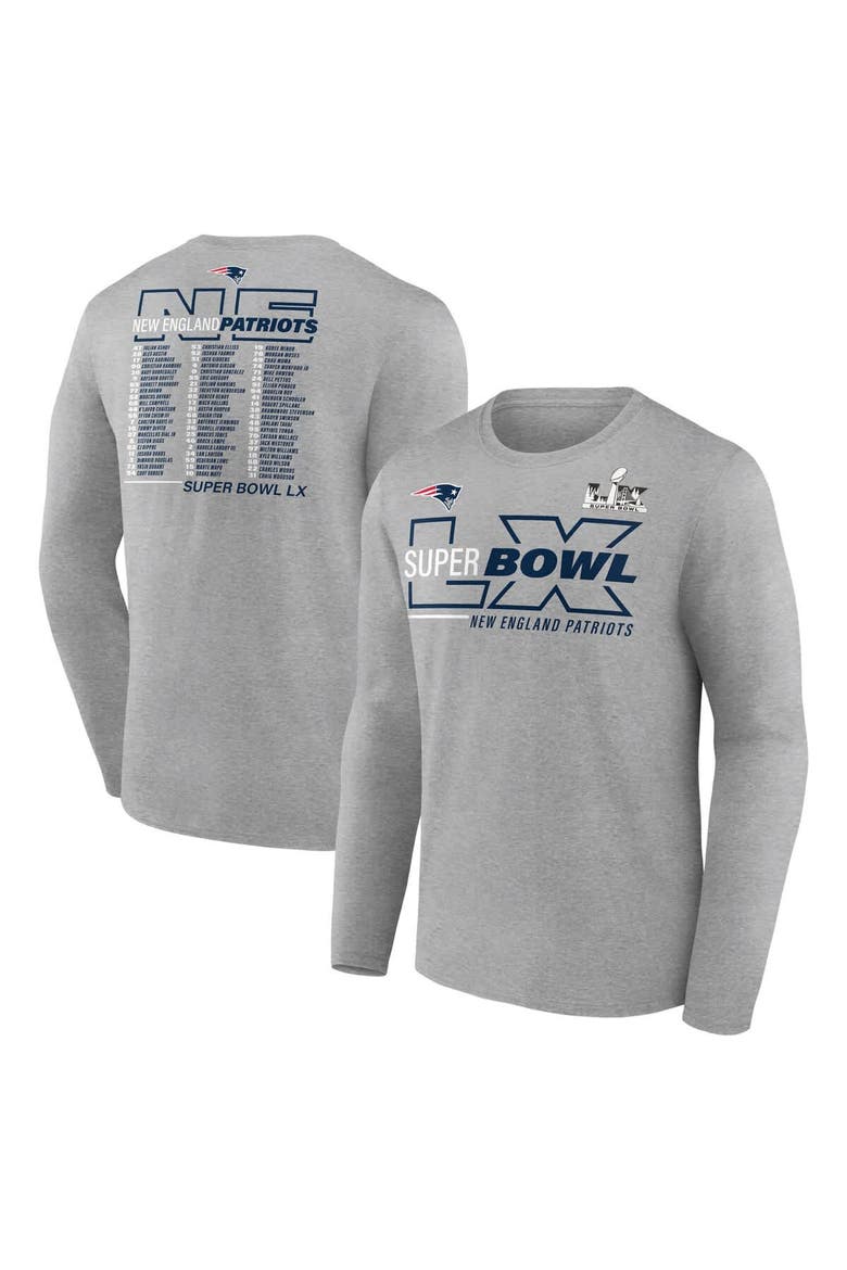 Men's Fanatics  Heather Gray New England Patriots Super Bowl LX Roster Long Sleeve T-Shirt, Main, color, Heather Gray
