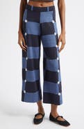 YanYan Daisy Intarsia Check Linen Blend Wide Leg Pants