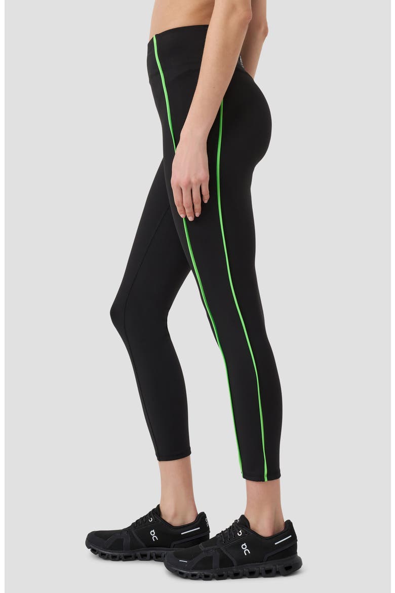 Piped High Waist Crop Leggings, Alternate, color, BLACK/ GREEN FLASH