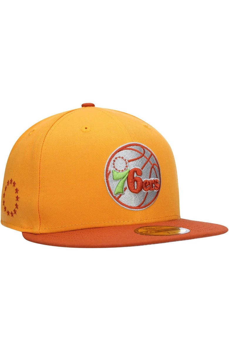 New Era Men's New Era Gold/Rust Philadelphia 76ers 59FIFTY Fitted Hat, Alternate, color, Gold
