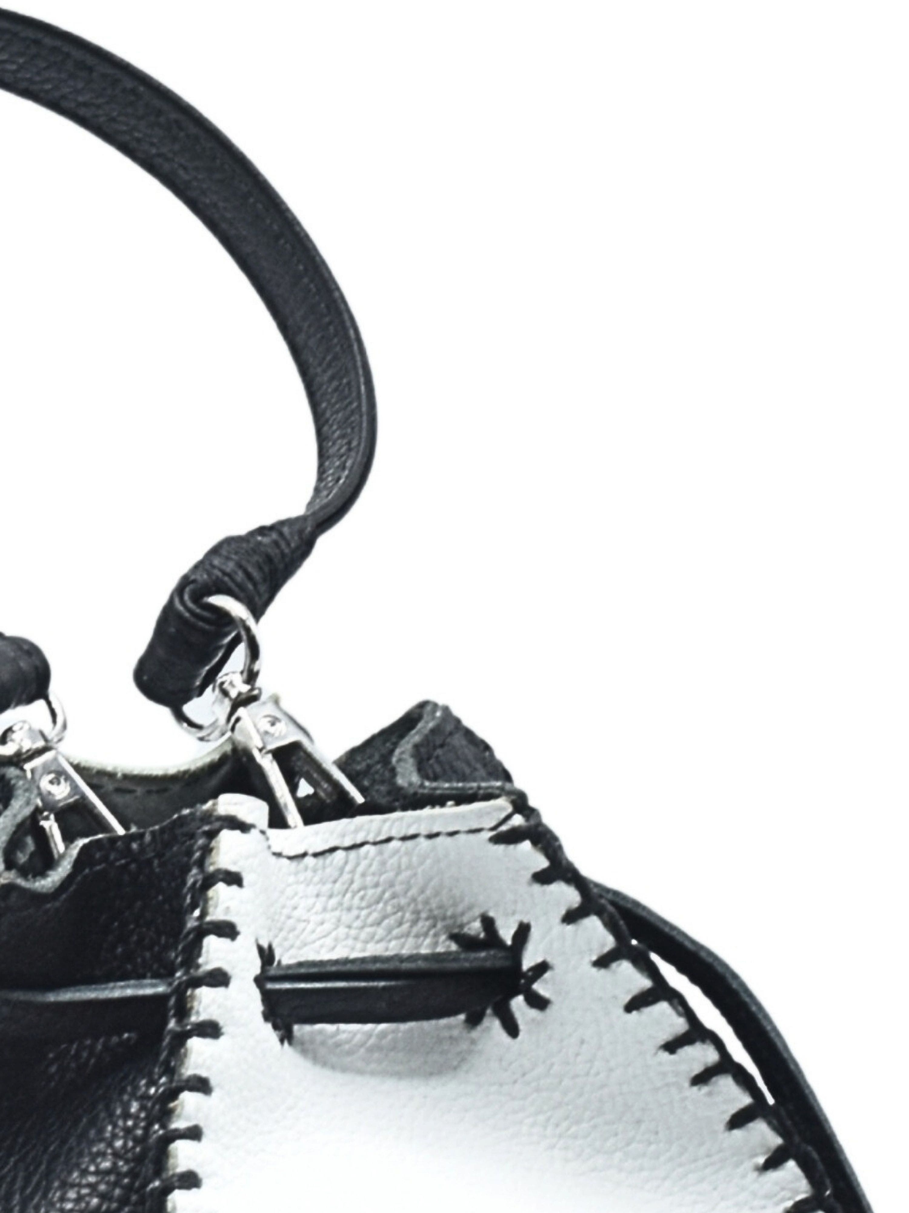 Carlos Falchi Mini Bucket Pouch  Top Grain Leather Bag, Alternate, color, Black And White